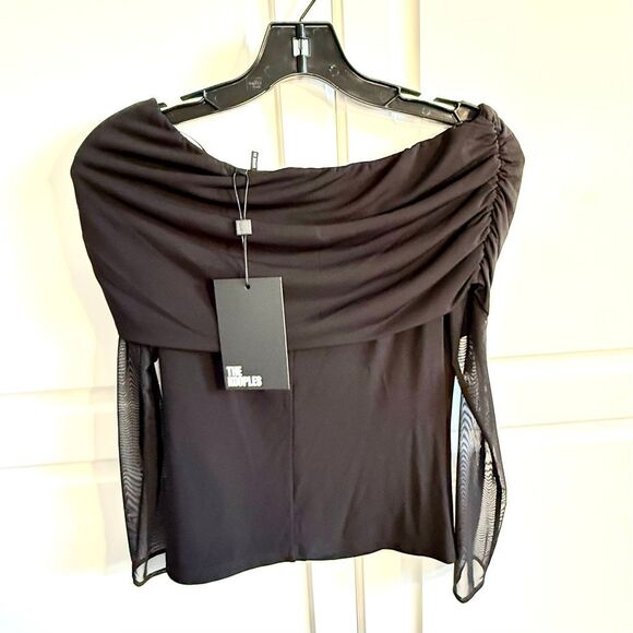 NWT The kooples off shoulders black top with mesh long sleeves Size French 0 (US - Picture 4 of 12